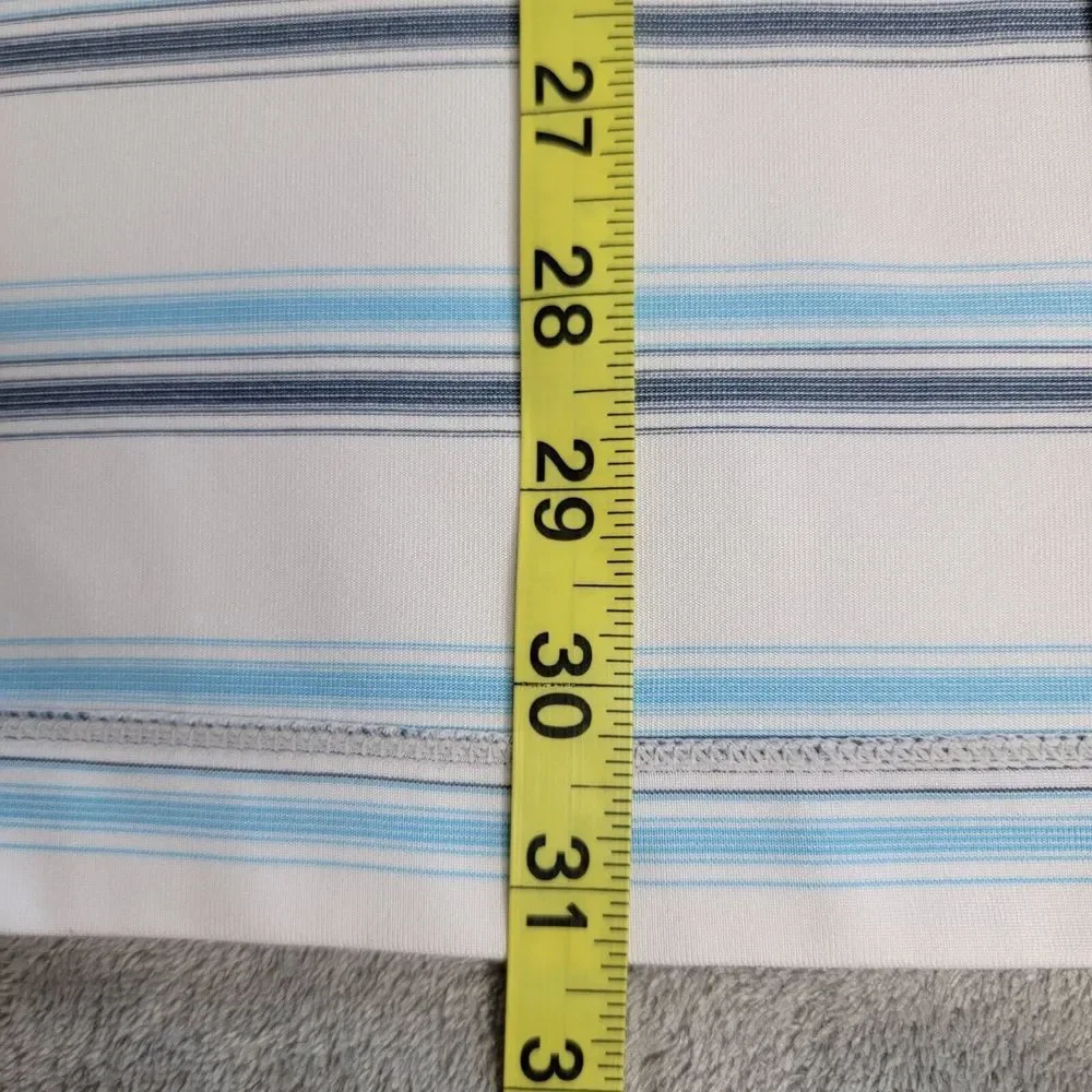 Nike Golf Dri Fit UV Polo Short Sleeve White Blue Stripe Large Shirt Casual Golf